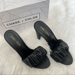 NWT BNIB Trendy Scrunch Ruched Open Toe Black Heels